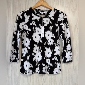 Chico’s Pima Florence Everyday Tee Black/White Floral 3/4 Sleeve Size 00 (US XS)